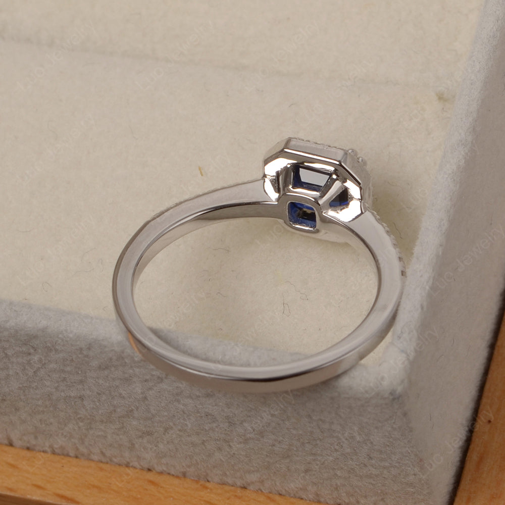 Asscher Cut Lab Sapphire Halo Engagement Ring - LUO Jewelry