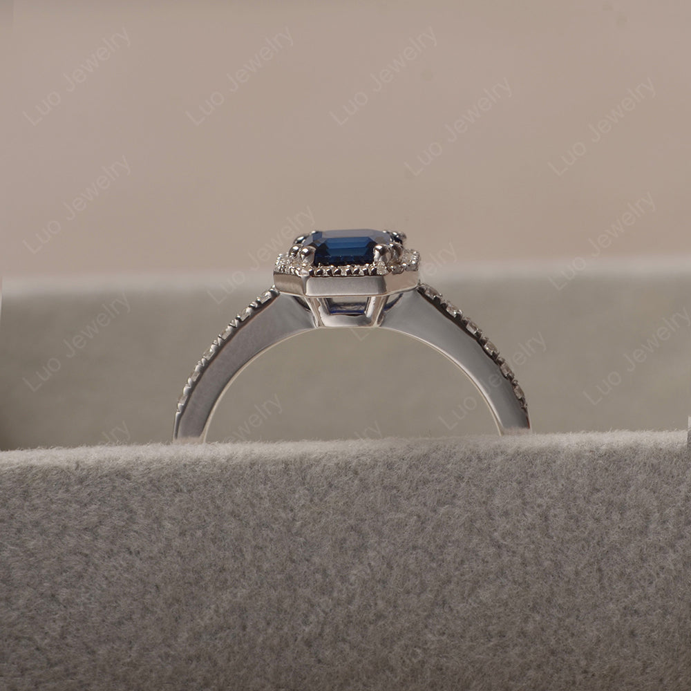 Asscher Cut Lab Sapphire Halo Engagement Ring - LUO Jewelry