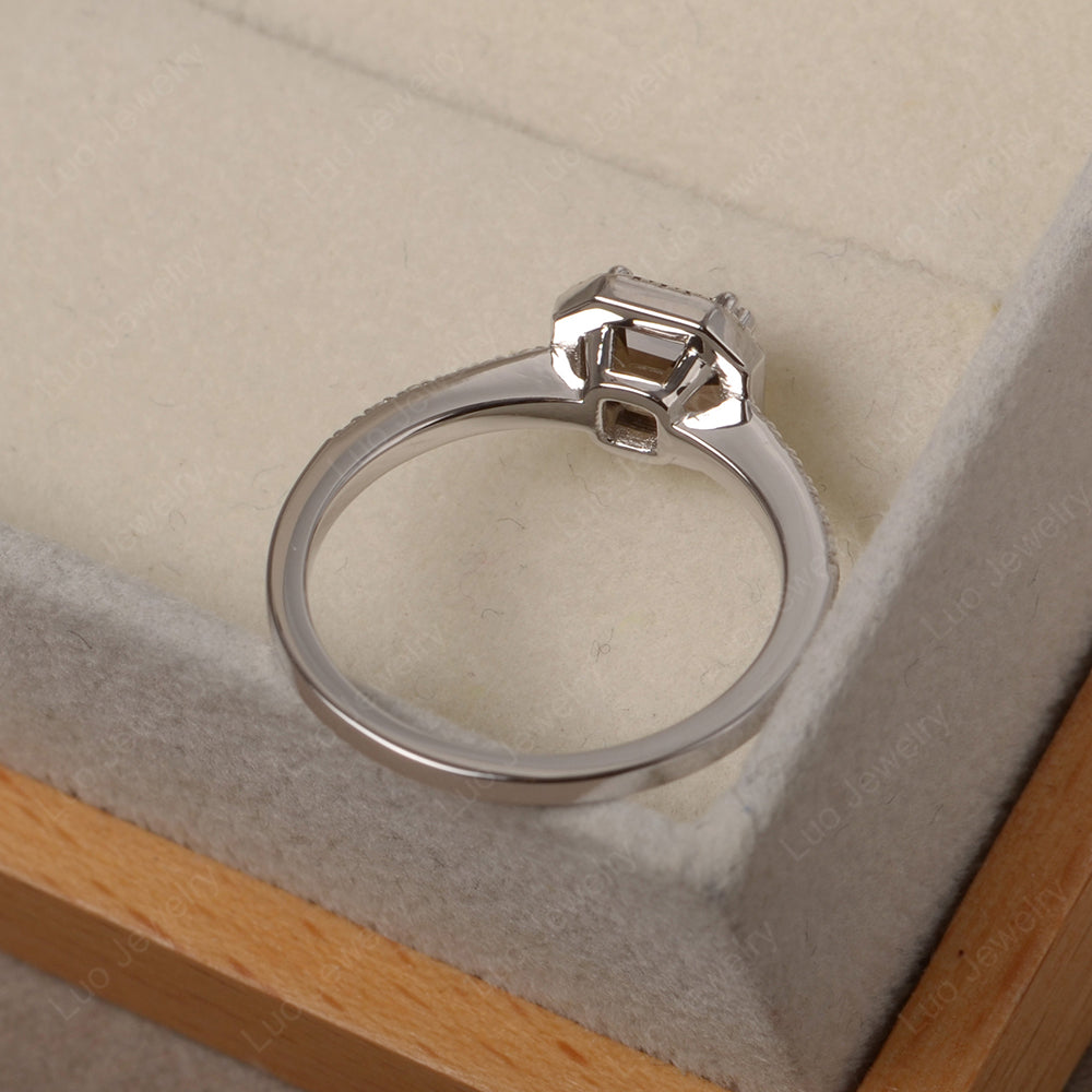 Asscher Cut Smoky Quartz  Halo Engagement Ring - LUO Jewelry