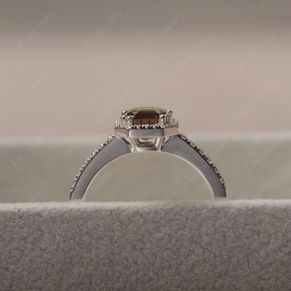 Asscher Cut Smoky Quartz  Halo Engagement Ring - LUO Jewelry