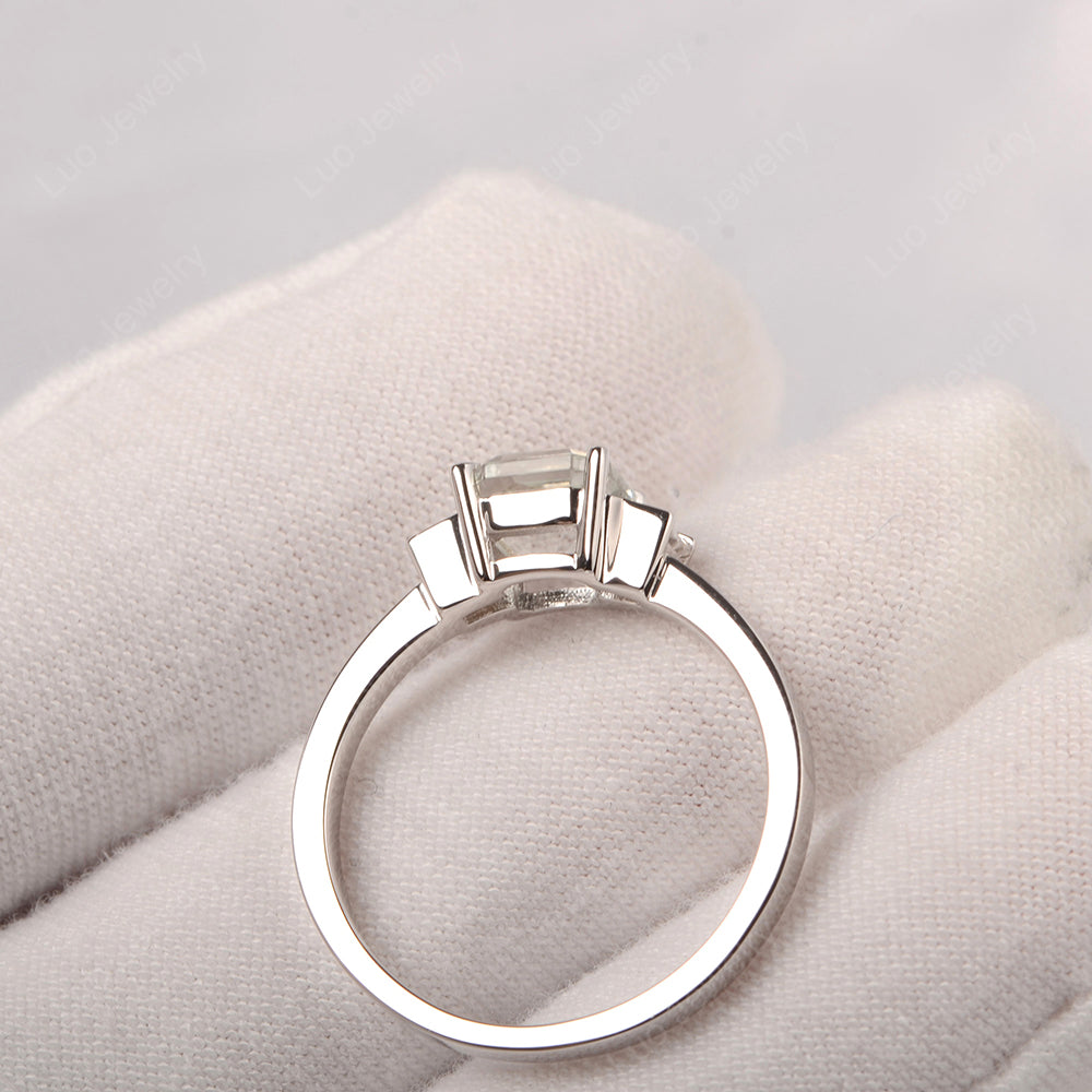 Green Amethyst Engagement Ring Asscher Cut Ring - LUO Jewelry