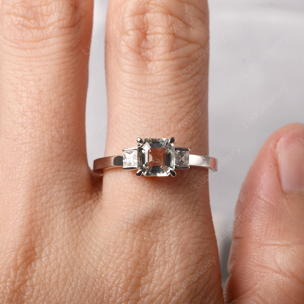 Green Amethyst Engagement Ring Asscher Cut Ring - LUO Jewelry