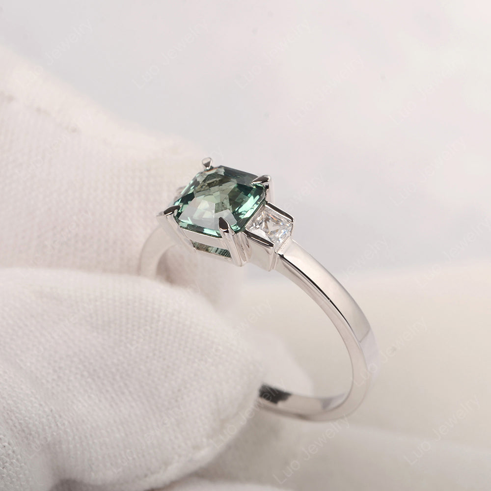 Green Sapphire Engagement Ring Asscher Cut Ring - LUO Jewelry