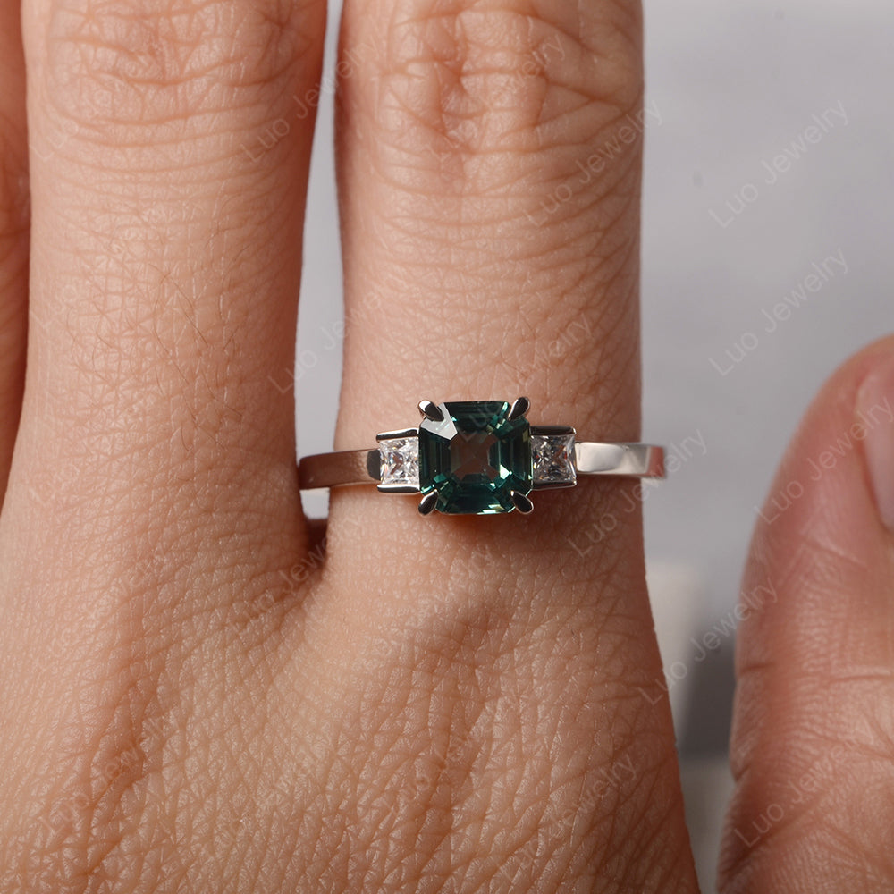 Green Sapphire Engagement Ring Asscher Cut Ring - LUO Jewelry