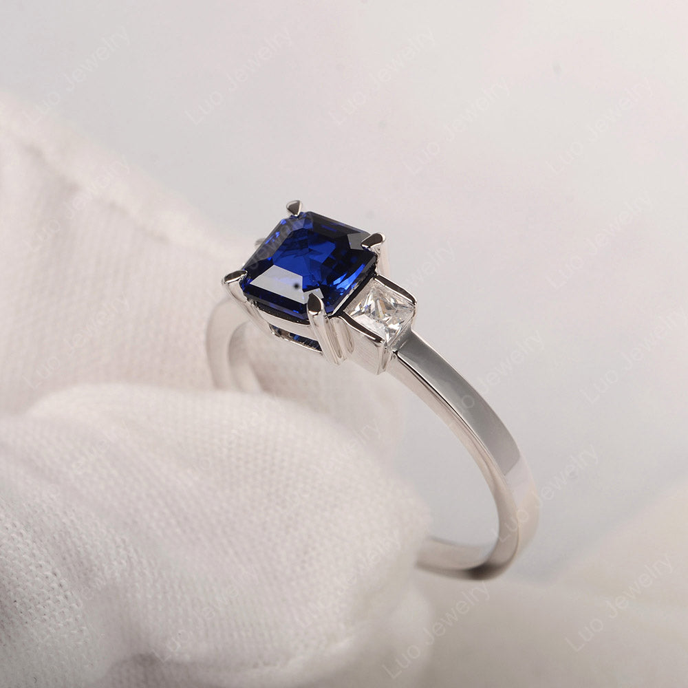 Lab Sapphire Engagement Ring Asscher Cut Ring - LUO Jewelry