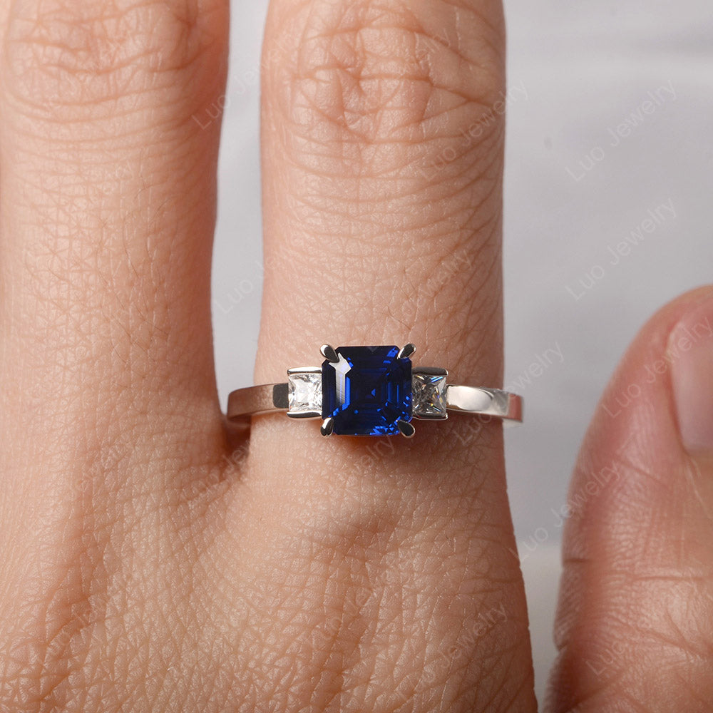 Lab Sapphire Engagement Ring Asscher Cut Ring - LUO Jewelry