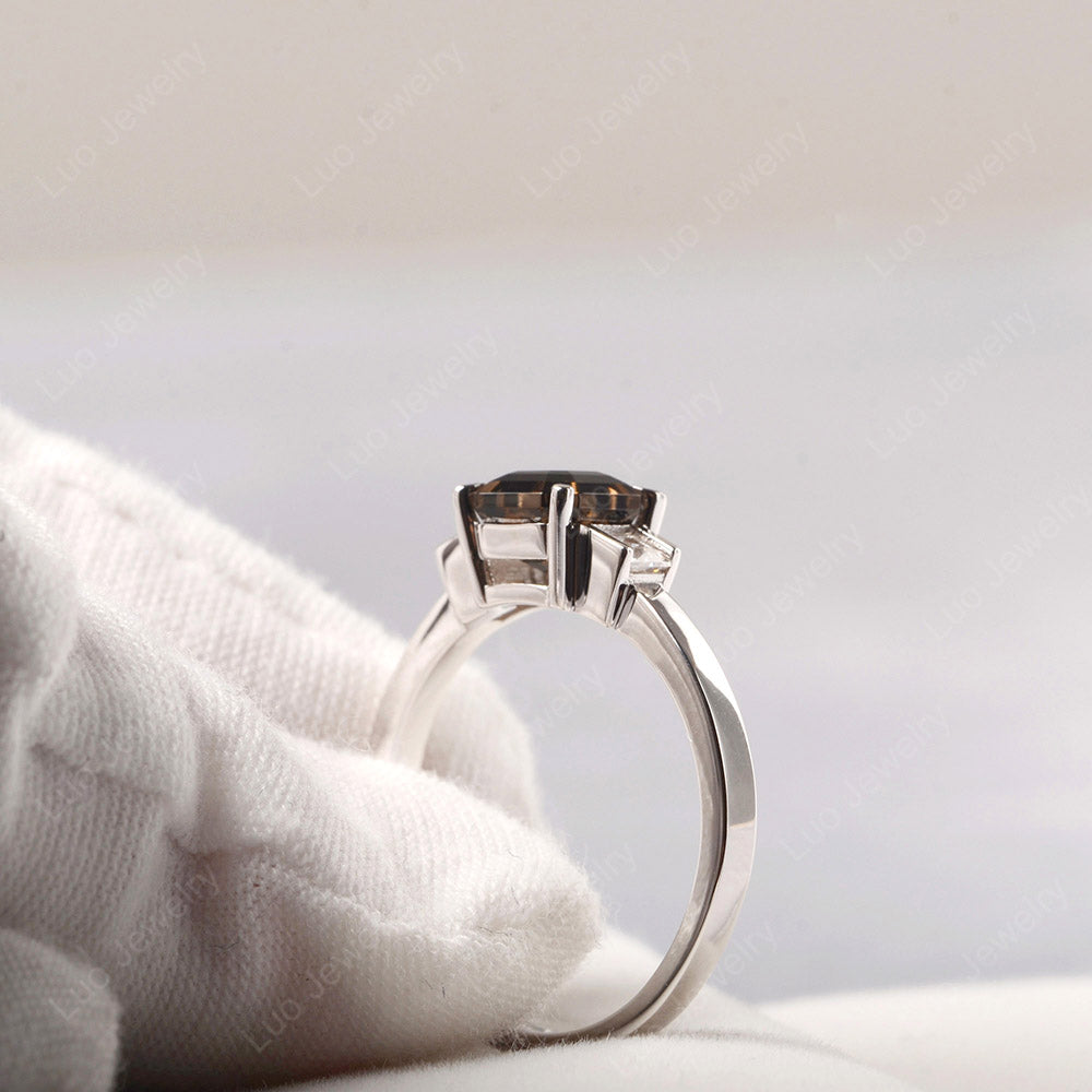 Smoky Quartz  Engagement Ring Asscher Cut Ring - LUO Jewelry