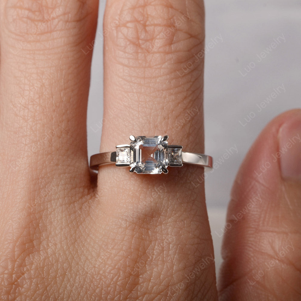 White Topaz Engagement Ring Asscher Cut Ring - LUO Jewelry
