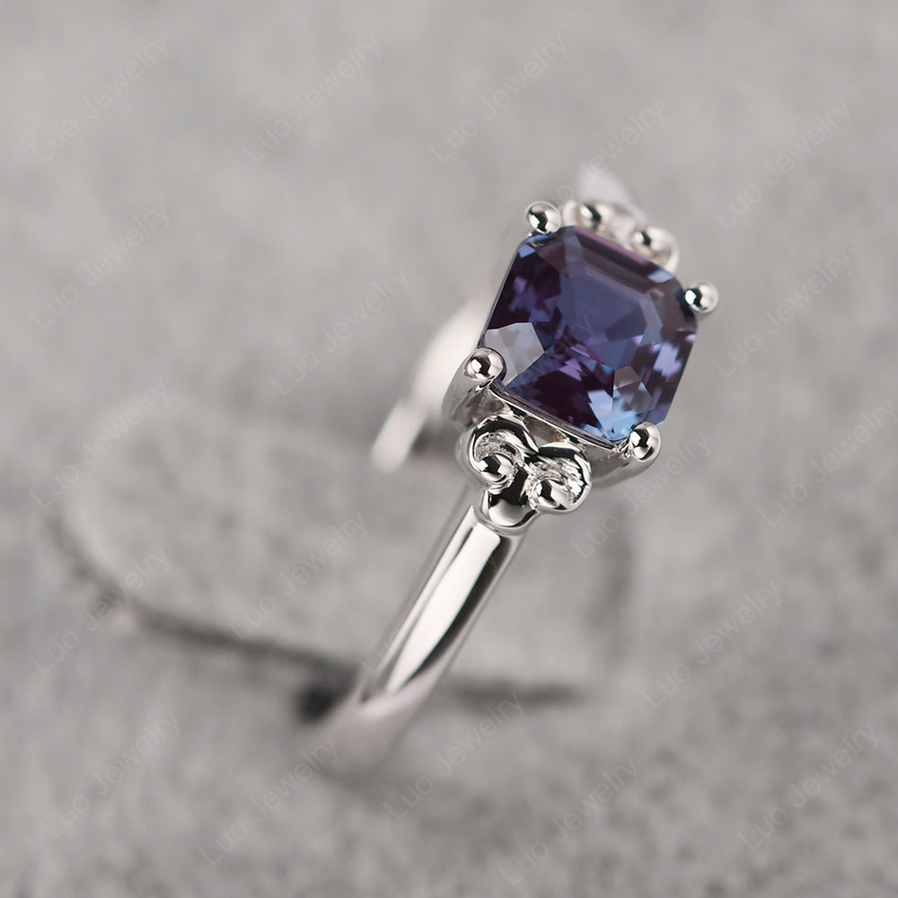 Asscher Cut Alexandrite Art Deco Solitaire Ring - LUO Jewelry