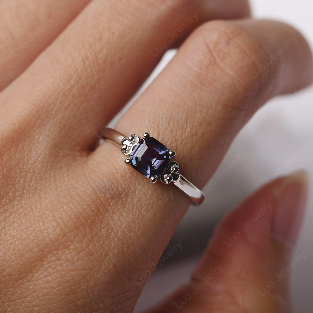 Asscher Cut Alexandrite Art Deco Solitaire Ring - LUO Jewelry