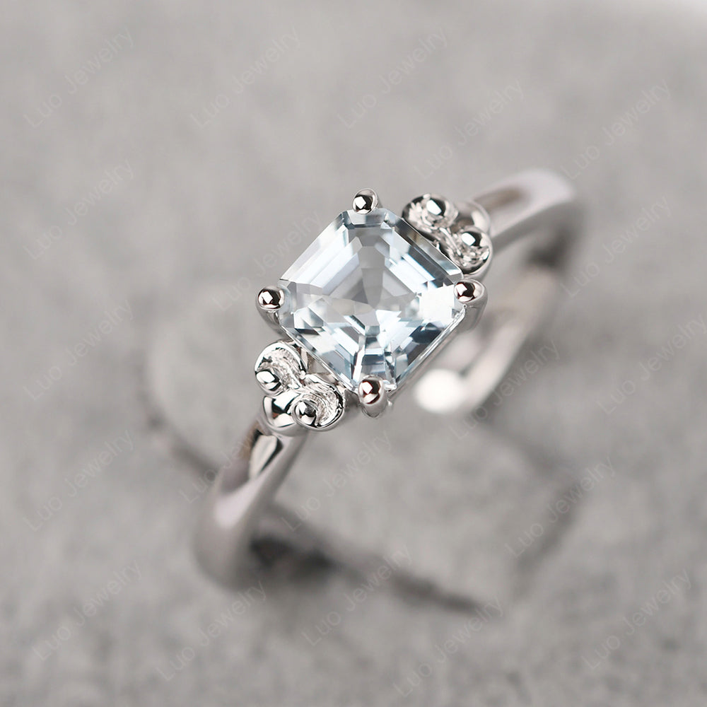Asscher Cut Aquamarine Art Deco Solitaire Ring - LUO Jewelry