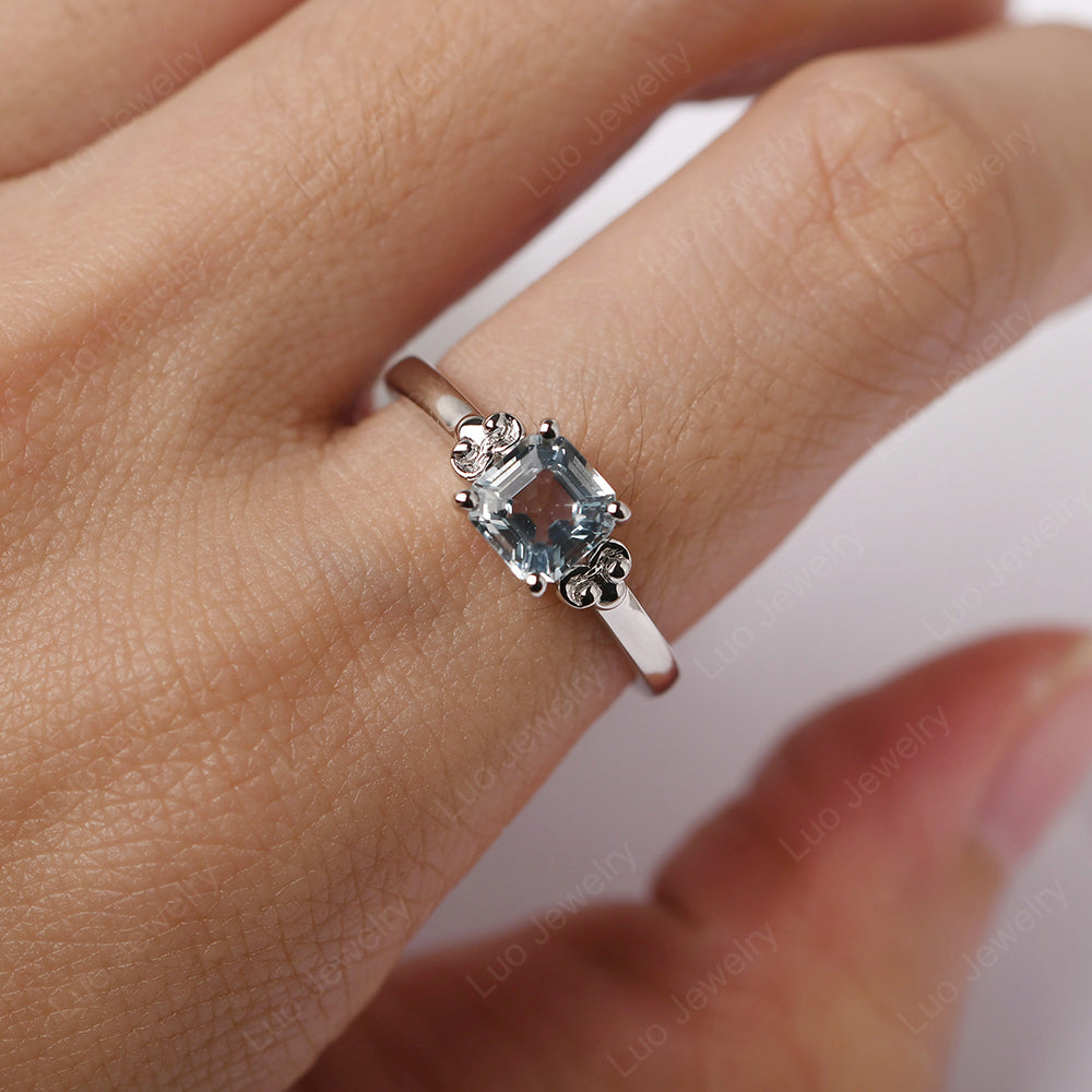 Asscher Cut Aquamarine Art Deco Solitaire Ring - LUO Jewelry
