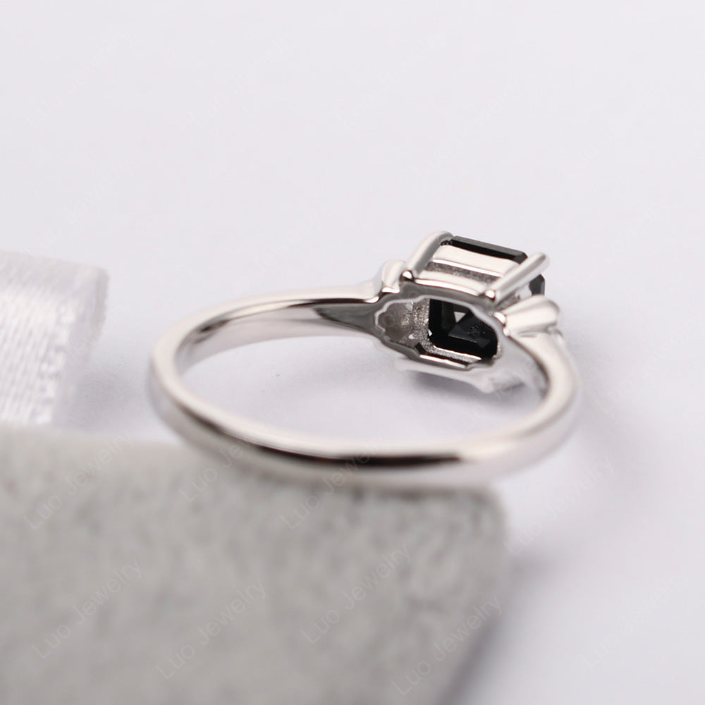 Asscher Cut Black Spinel Art Deco Solitaire Ring - LUO Jewelry