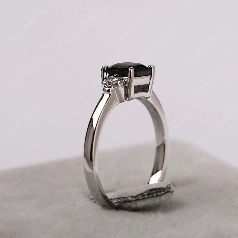 Asscher Cut Black Spinel Art Deco Solitaire Ring - LUO Jewelry