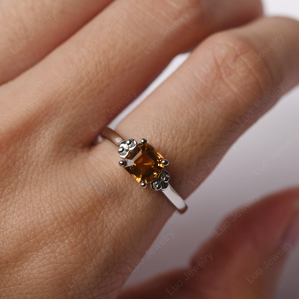 Asscher Cut Citrine Art Deco Solitaire Ring - LUO Jewelry