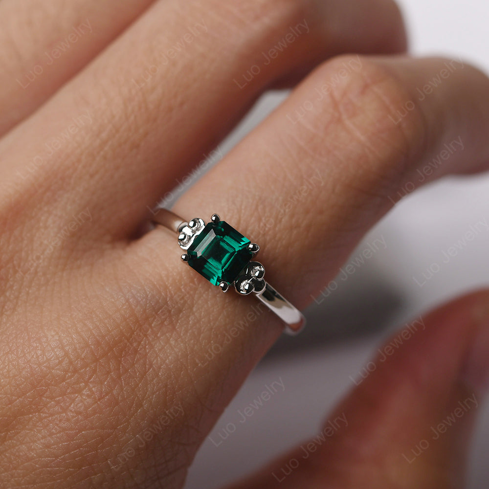 Asscher Cut Emerald Art Deco Solitaire Ring - LUO Jewelry