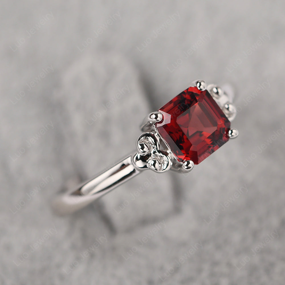 Asscher Cut Garnet Art Deco Solitaire Ring - LUO Jewelry