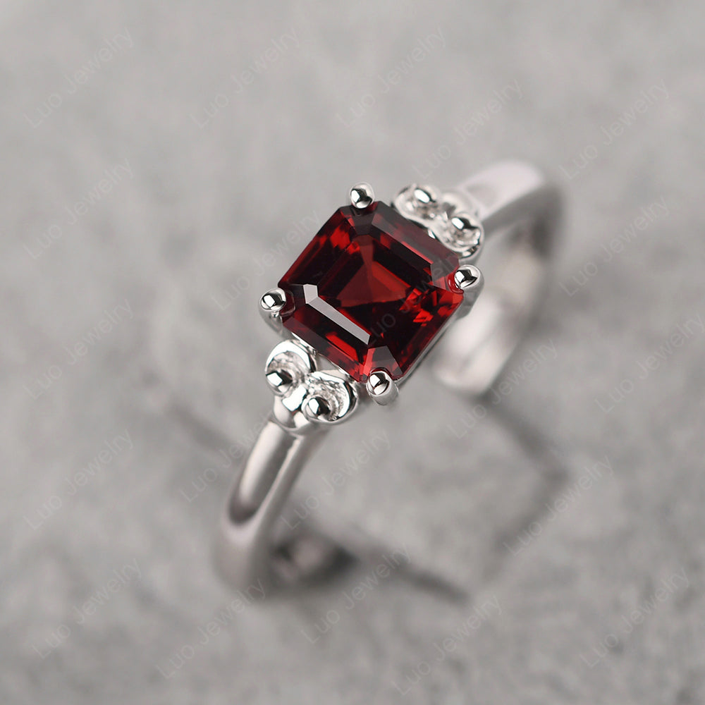 Asscher Cut Garnet Art Deco Solitaire Ring - LUO Jewelry