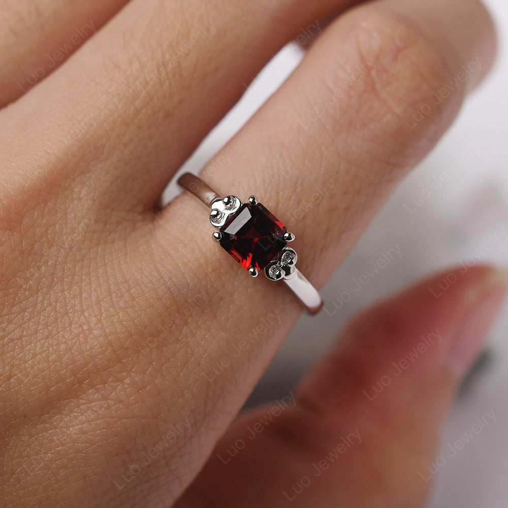 Asscher Cut Garnet Art Deco Solitaire Ring - LUO Jewelry