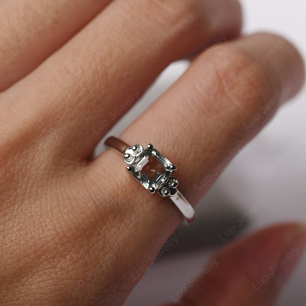 Asscher Cut Green Amethyst Art Deco Solitaire Ring - LUO Jewelry