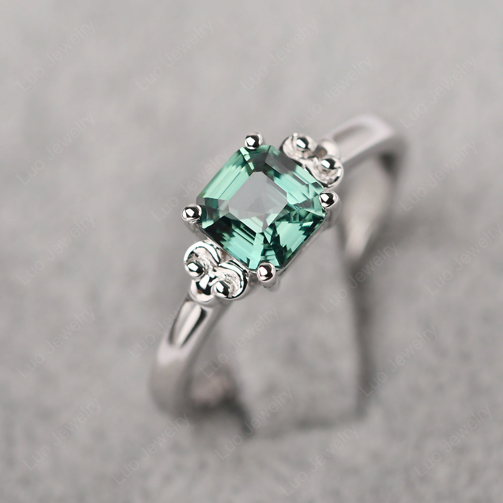 Asscher Cut Green Sapphire Art Deco Solitaire Ring - LUO Jewelry