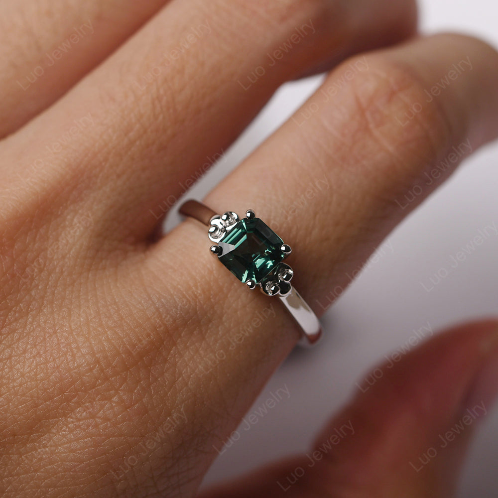 Asscher Cut Green Sapphire Art Deco Solitaire Ring - LUO Jewelry