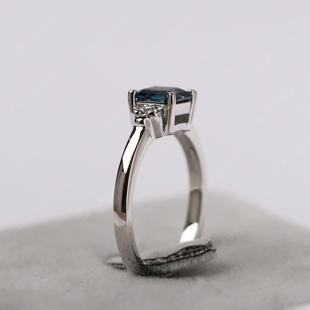 Asscher Cut London Blue Topaz Art Deco Solitaire Ring - LUO Jewelry