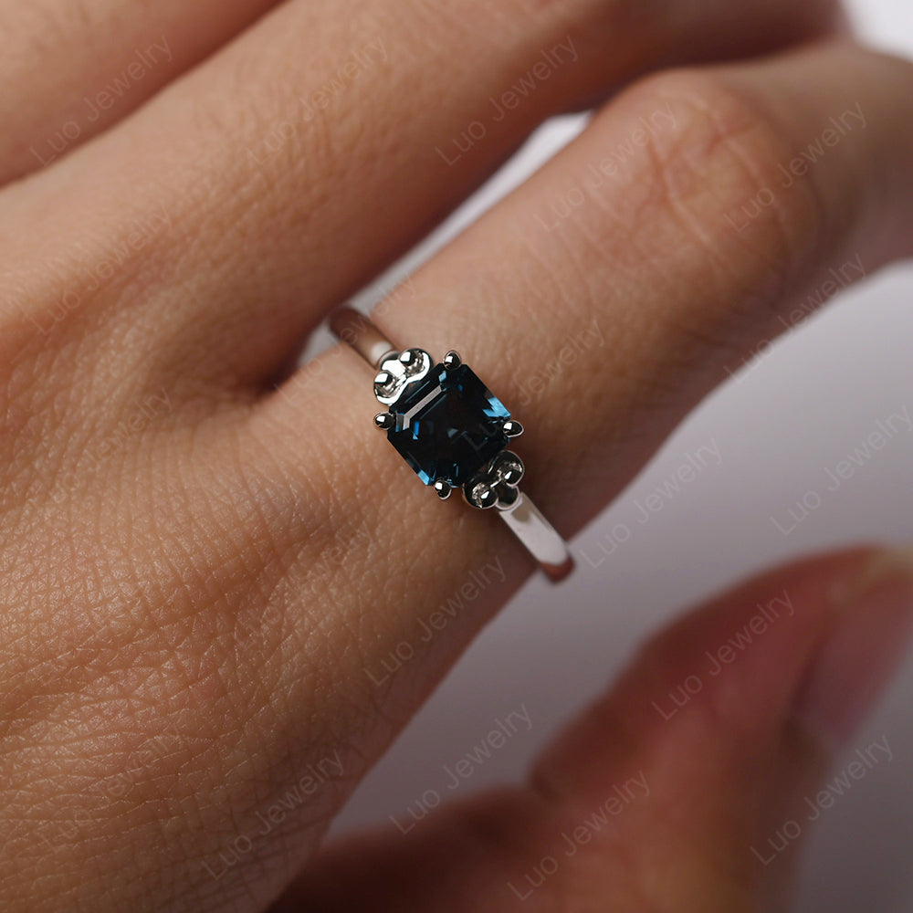 Asscher Cut London Blue Topaz Art Deco Solitaire Ring - LUO Jewelry