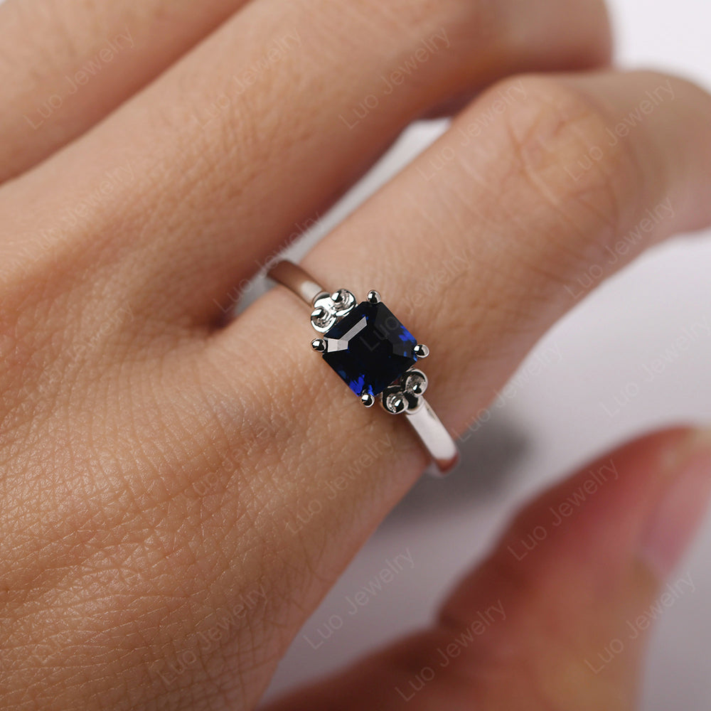 Asscher Cut Lab Sapphire Art Deco Solitaire Ring - LUO Jewelry