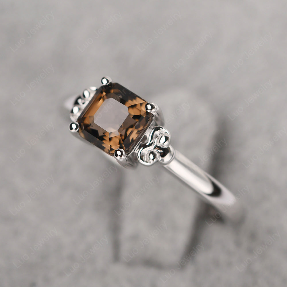 Asscher Cut Smoky Quartz Art Deco Solitaire Ring - LUO Jewelry