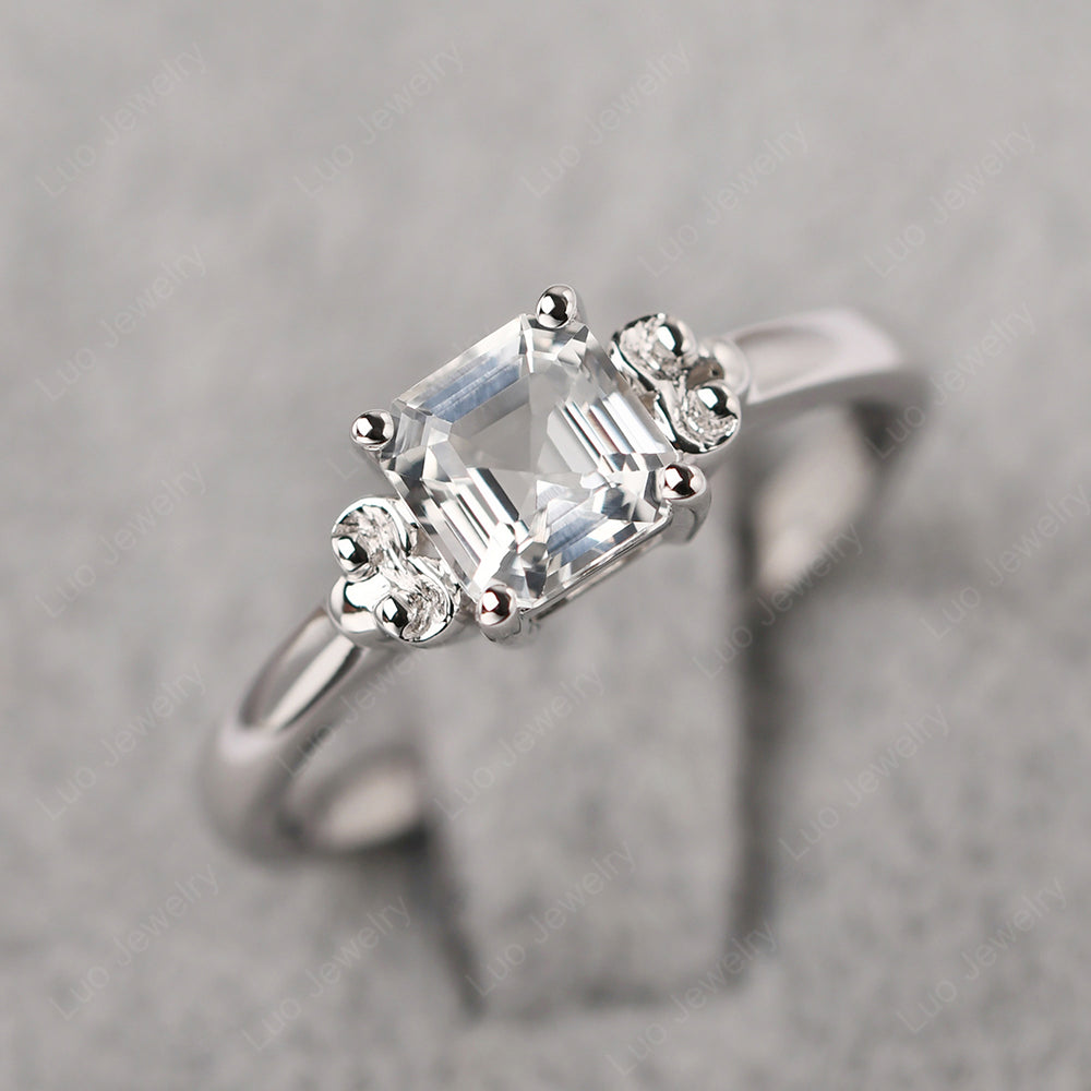 Asscher Cut White Topaz Art Deco Solitaire Ring - LUO Jewelry