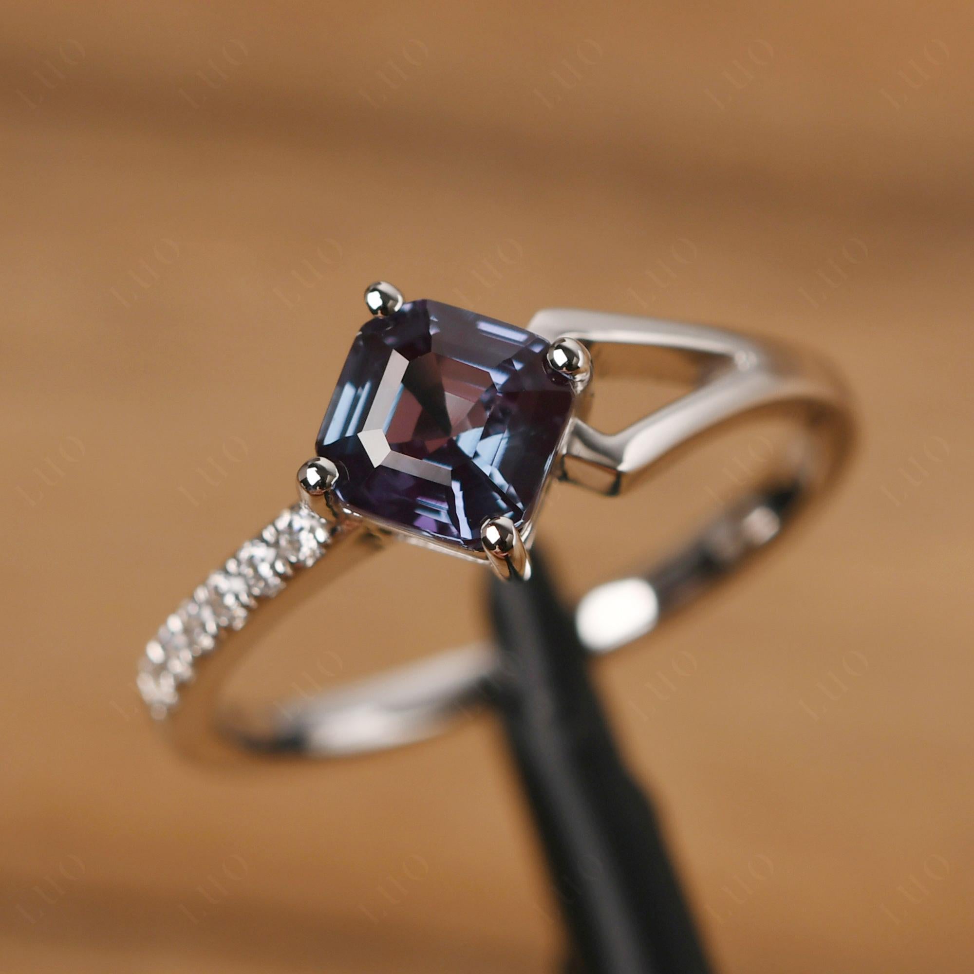 Alexandrite Ring Asscher Engagement Ring - LUO Jewelry