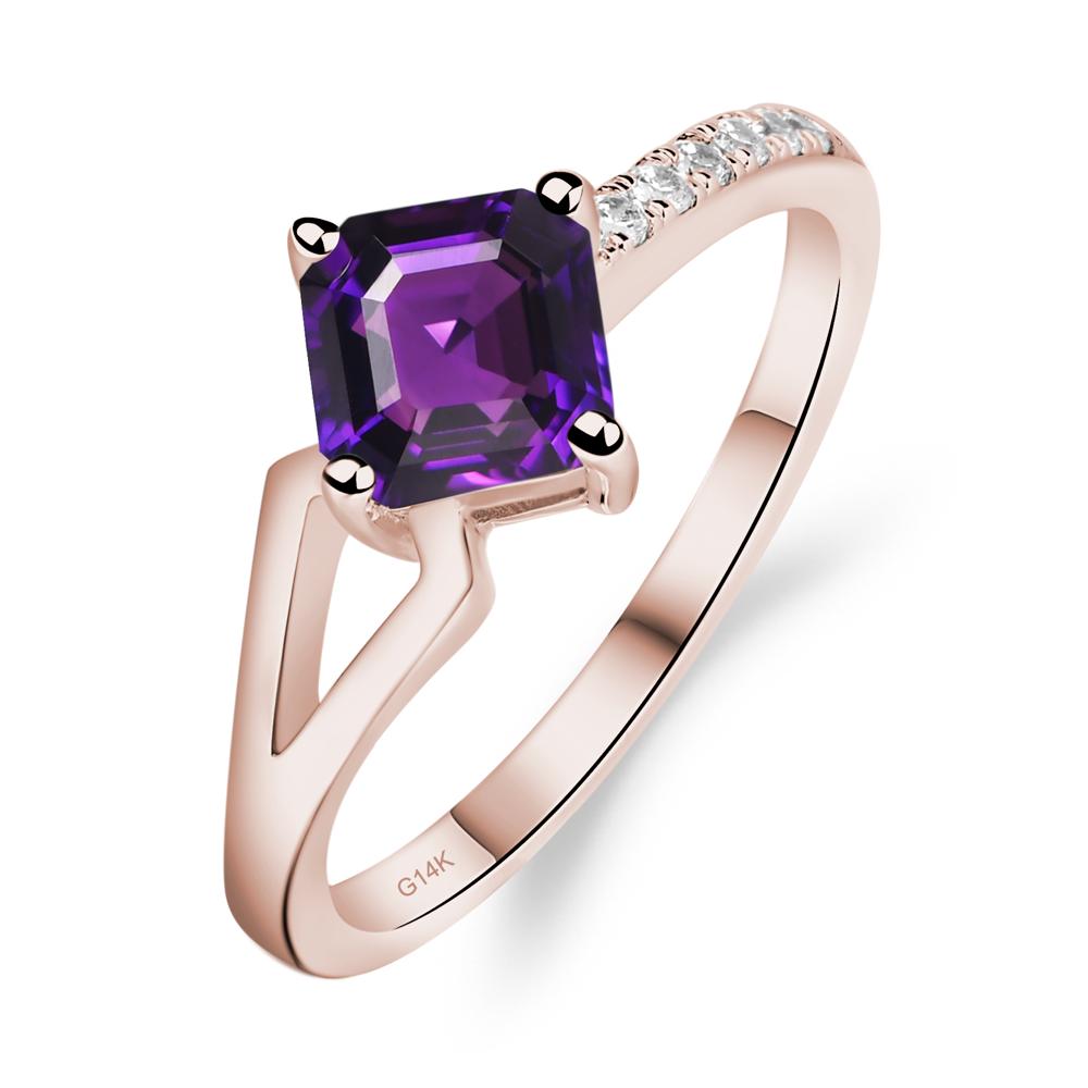 Amethyst Ring Asscher Engagement Ring - LUO Jewelry #metal_14k rose gold