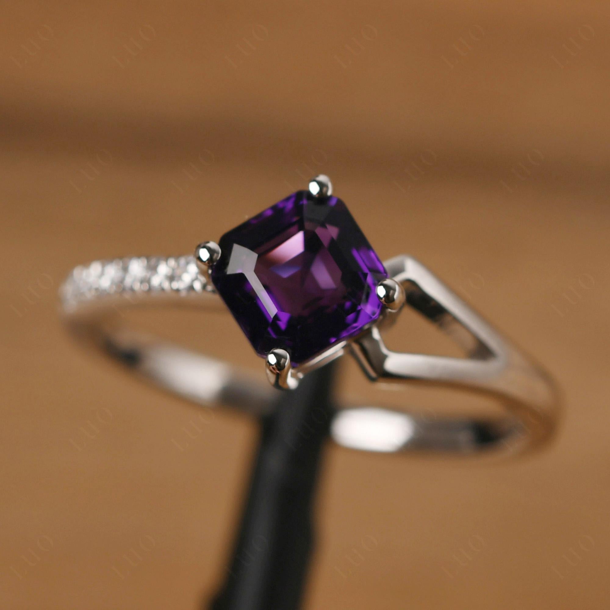 Amethyst Ring Asscher Engagement Ring - LUO Jewelry
