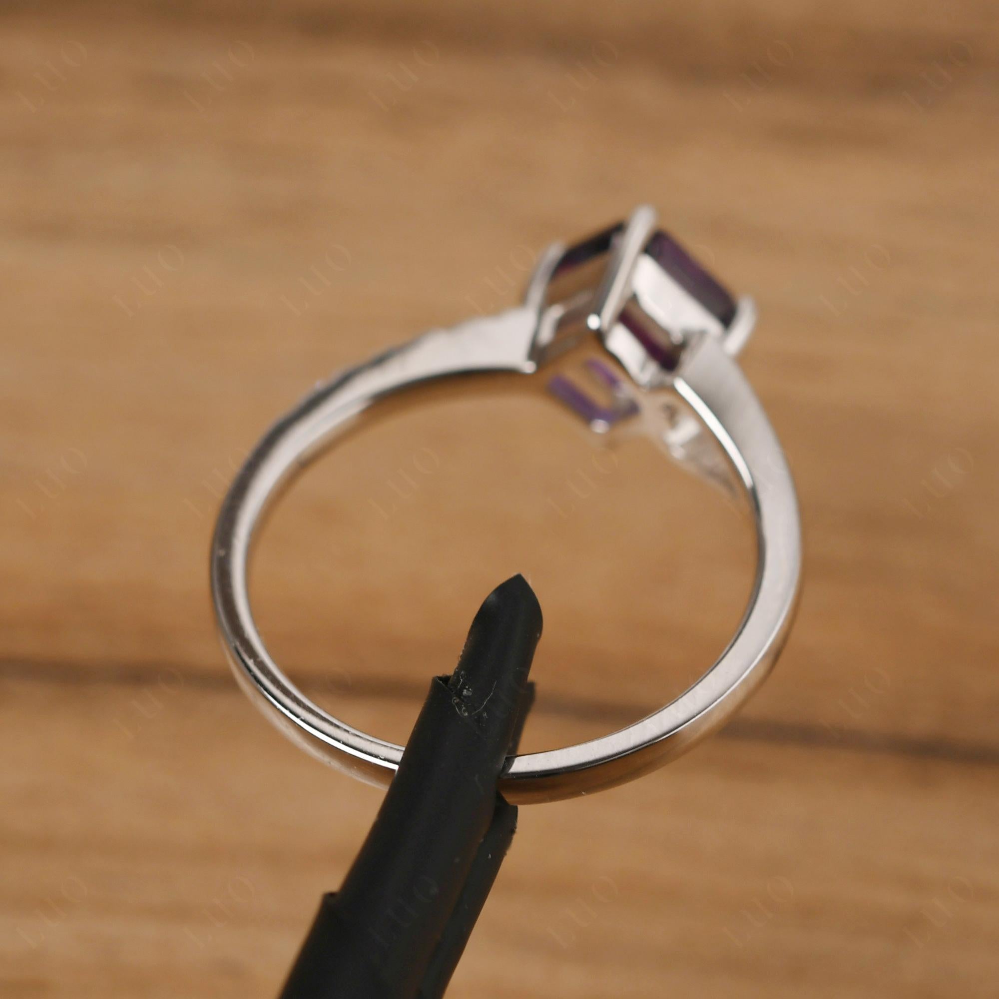Amethyst Ring Asscher Engagement Ring - LUO Jewelry