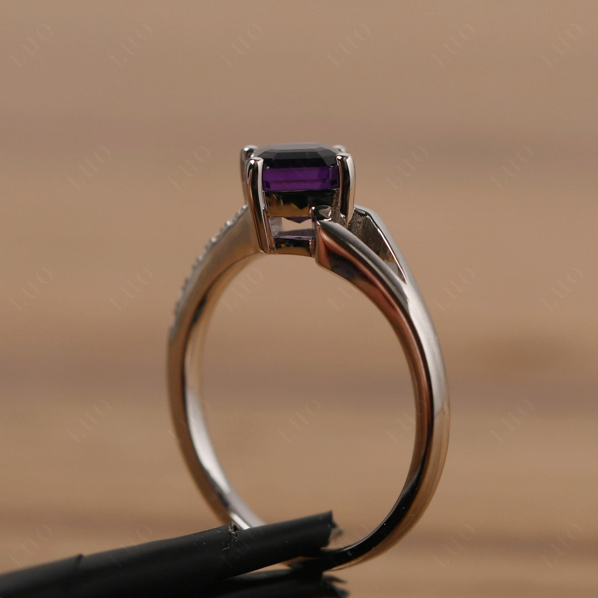 Amethyst Ring Asscher Engagement Ring - LUO Jewelry