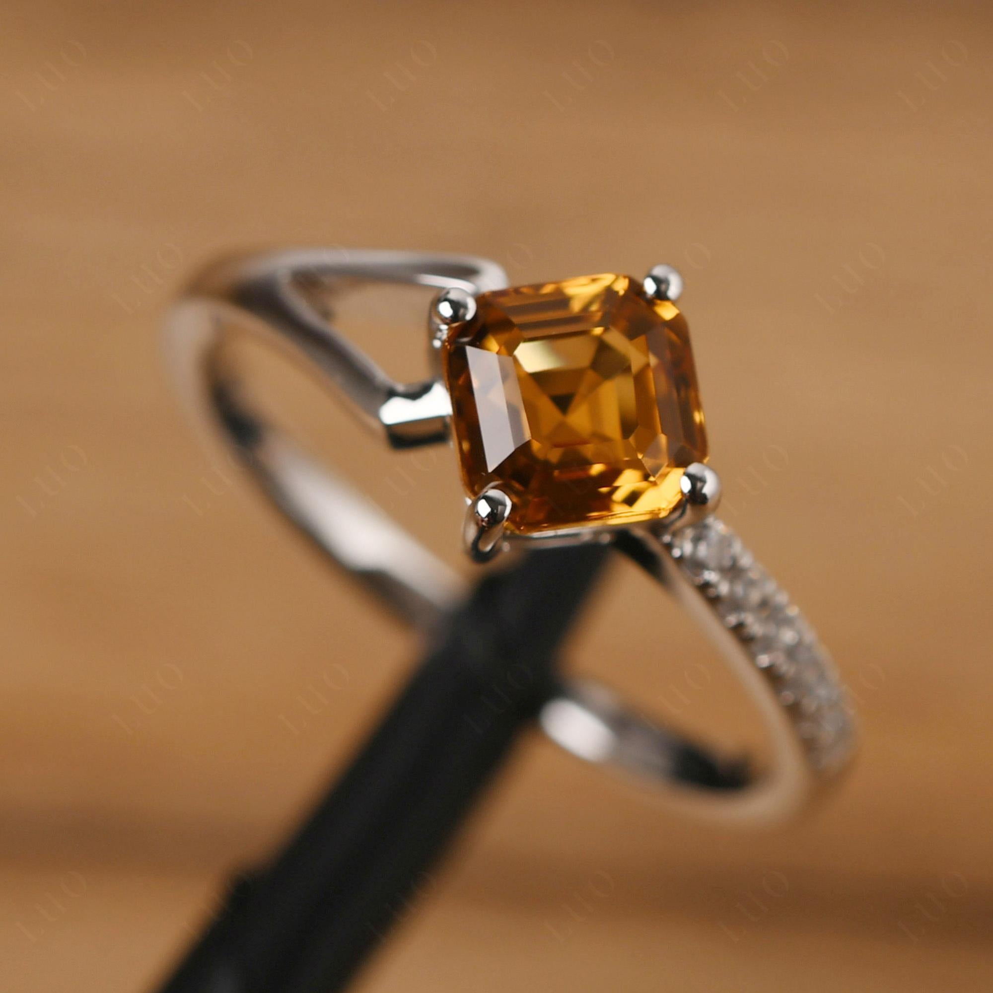 Citrine Ring Asscher Engagement Ring - LUO Jewelry
