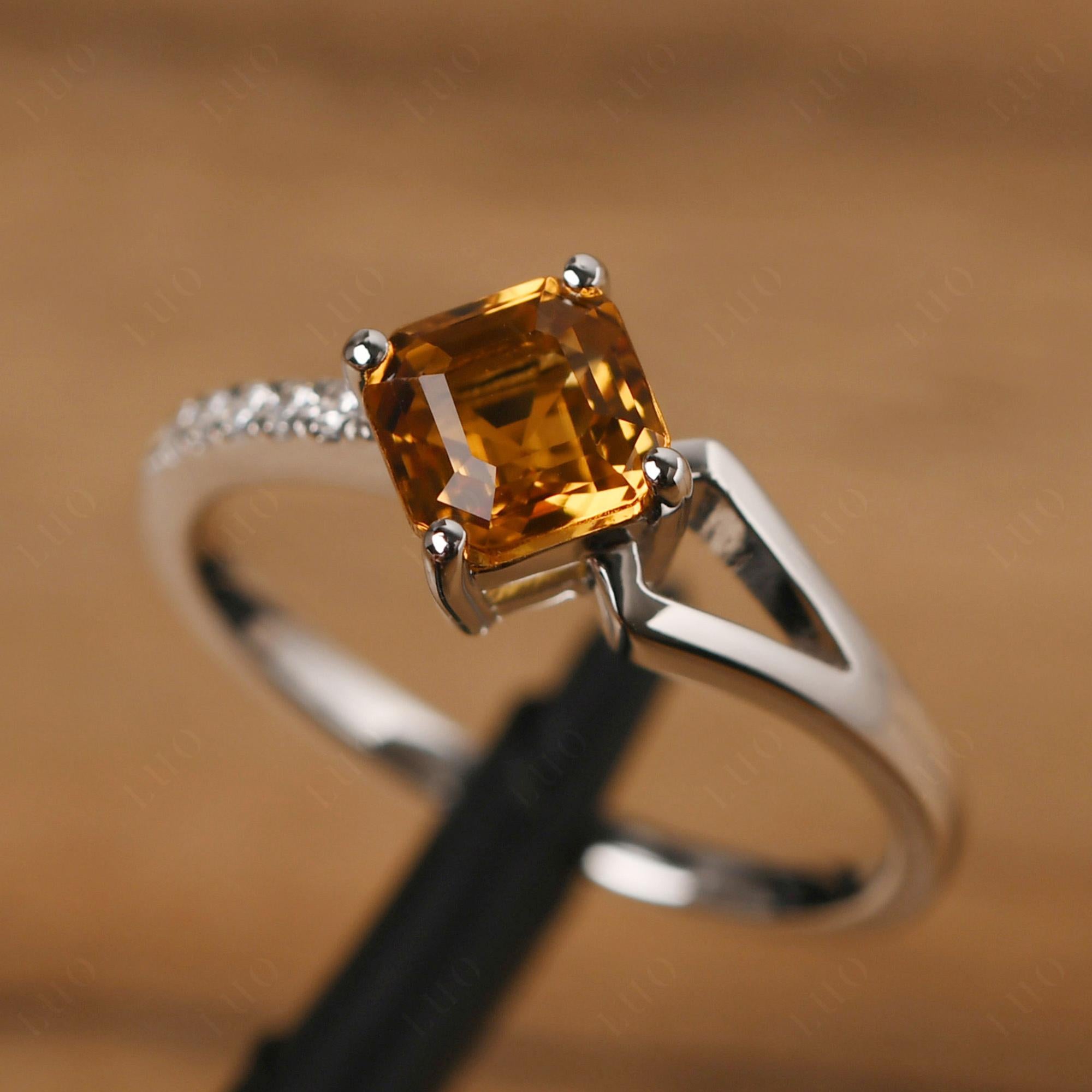 Citrine Ring Asscher Engagement Ring - LUO Jewelry