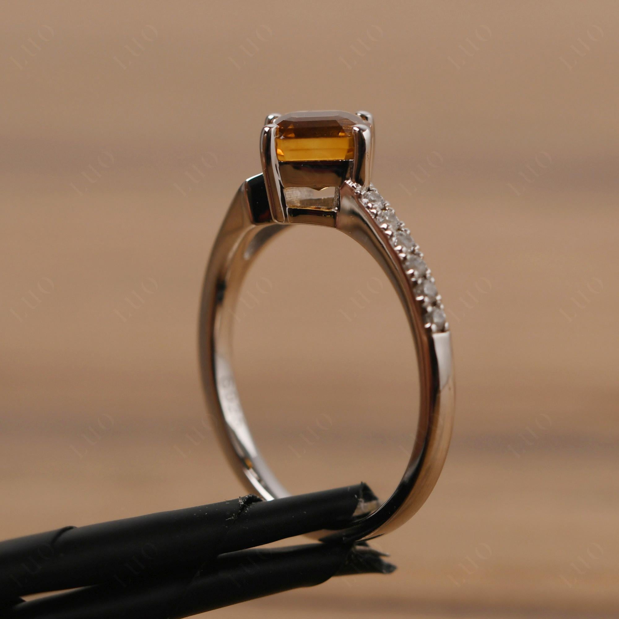 Citrine Ring Asscher Engagement Ring - LUO Jewelry