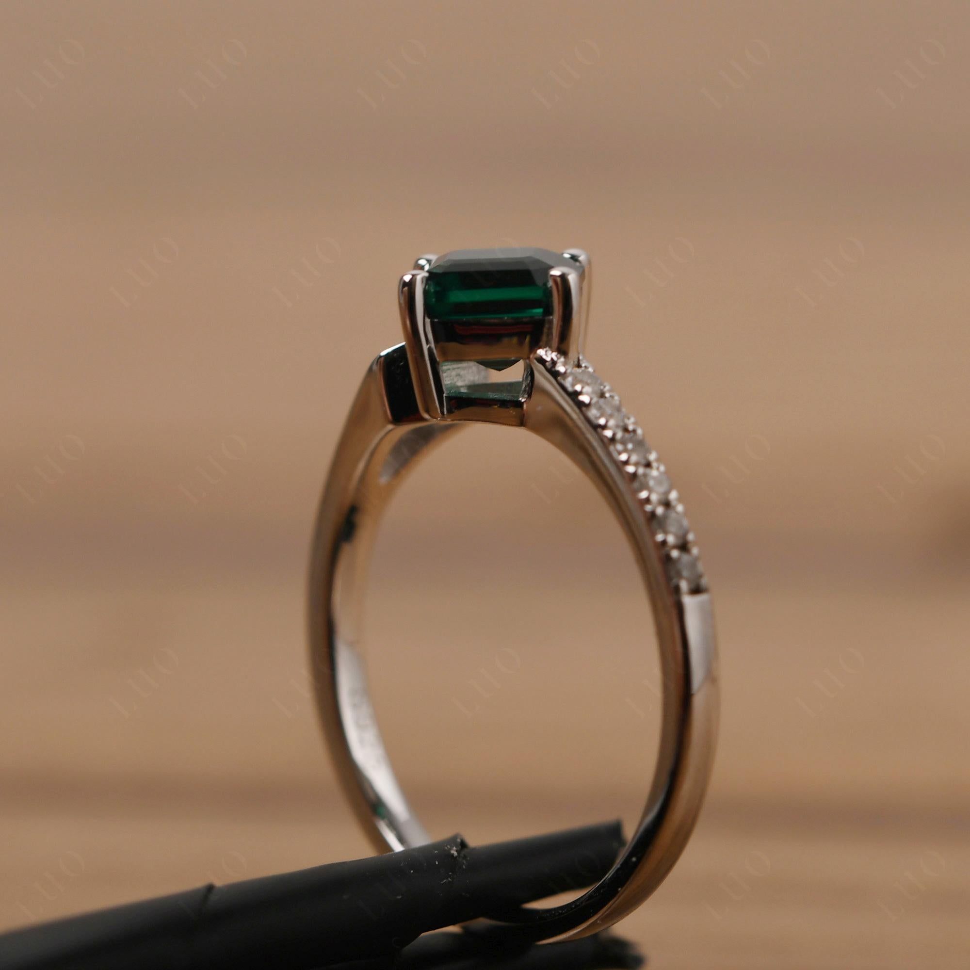 Emerald Ring Asscher Engagement Ring - LUO Jewelry
