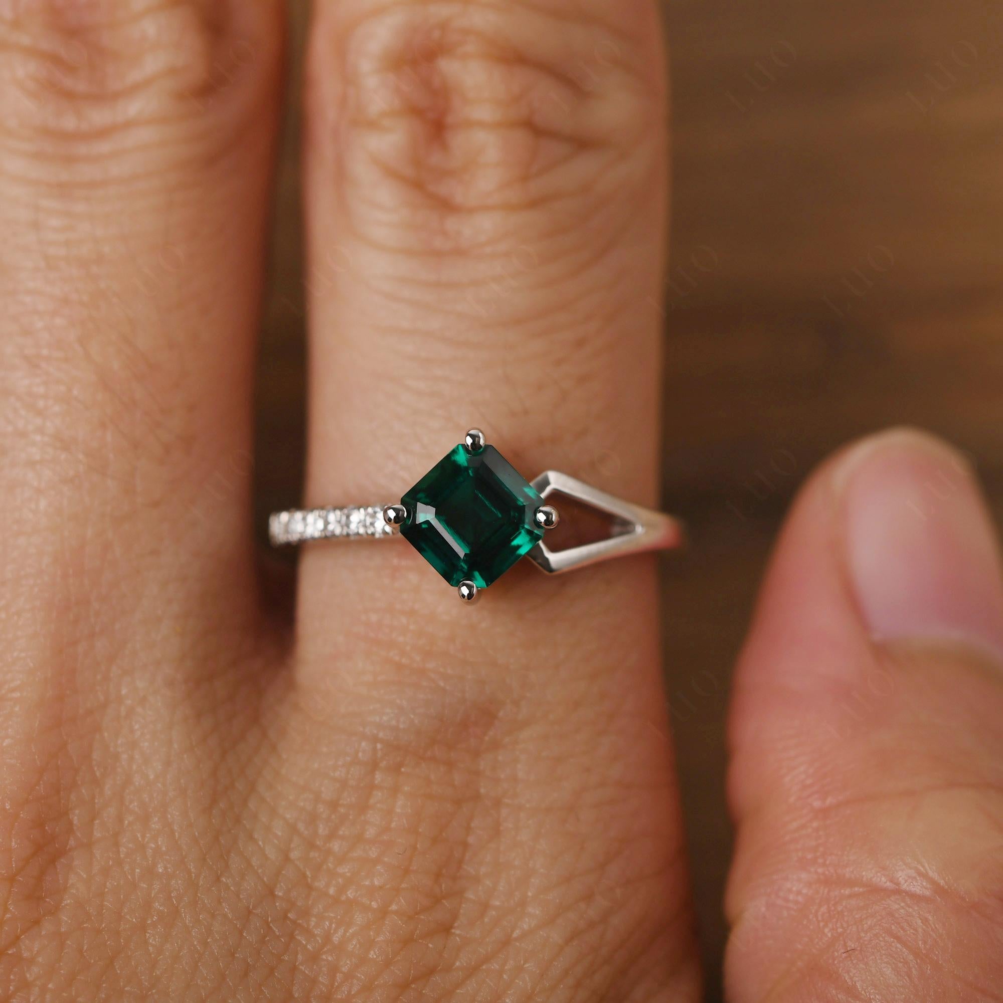 Emerald Ring Asscher Engagement Ring - LUO Jewelry
