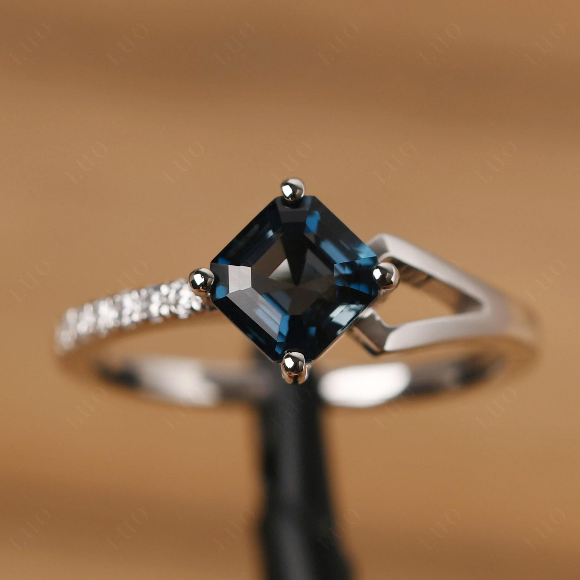 London Blue Topaz Ring Asscher Engagement Ring - LUO Jewelry