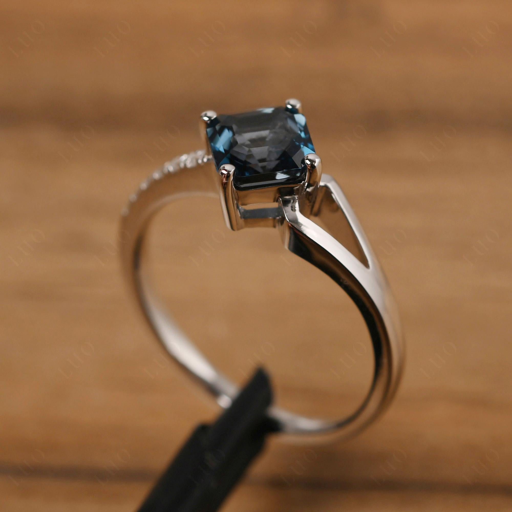 London Blue Topaz Ring Asscher Engagement Ring - LUO Jewelry