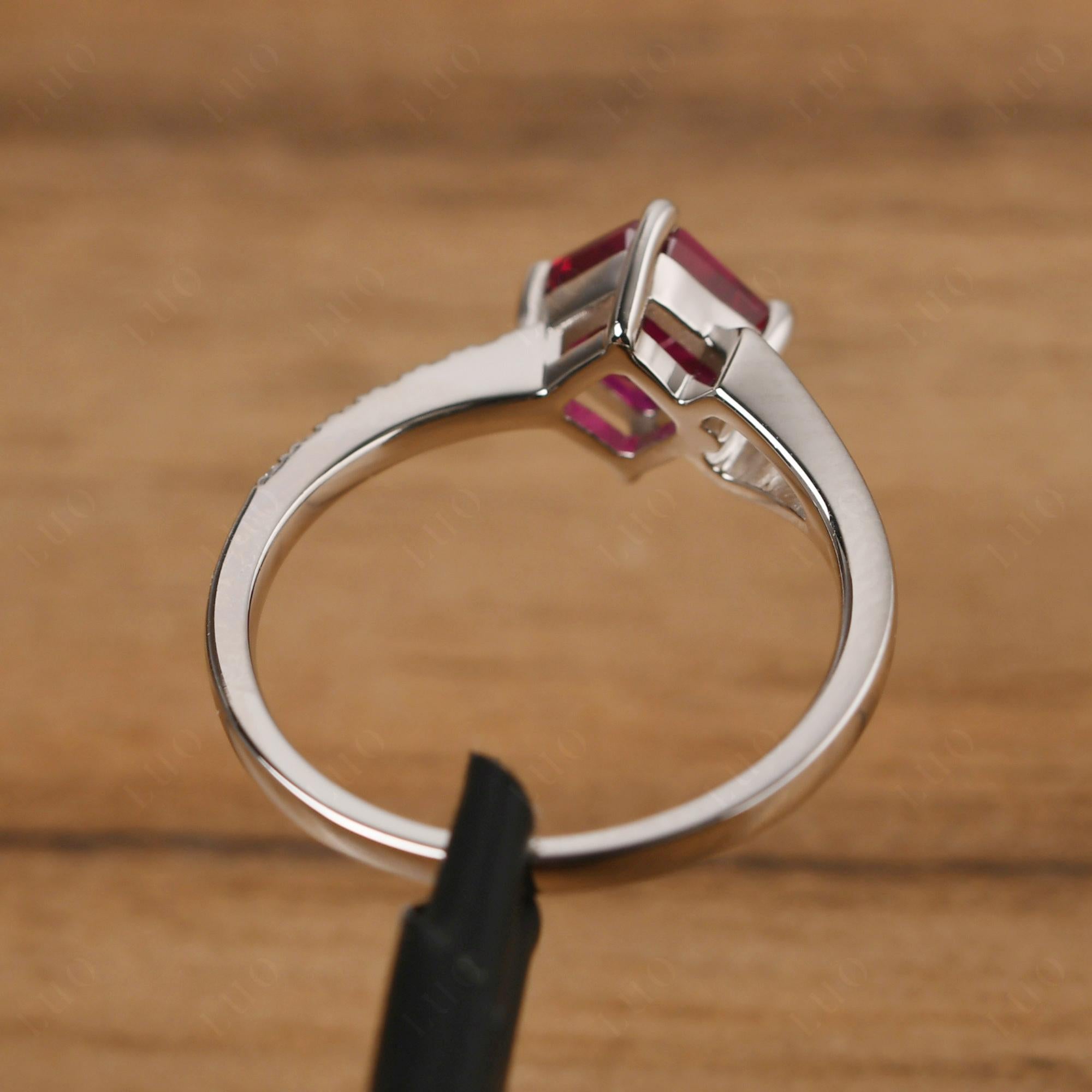 Lab Ruby Ring Asscher Engagement Ring - LUO Jewelry