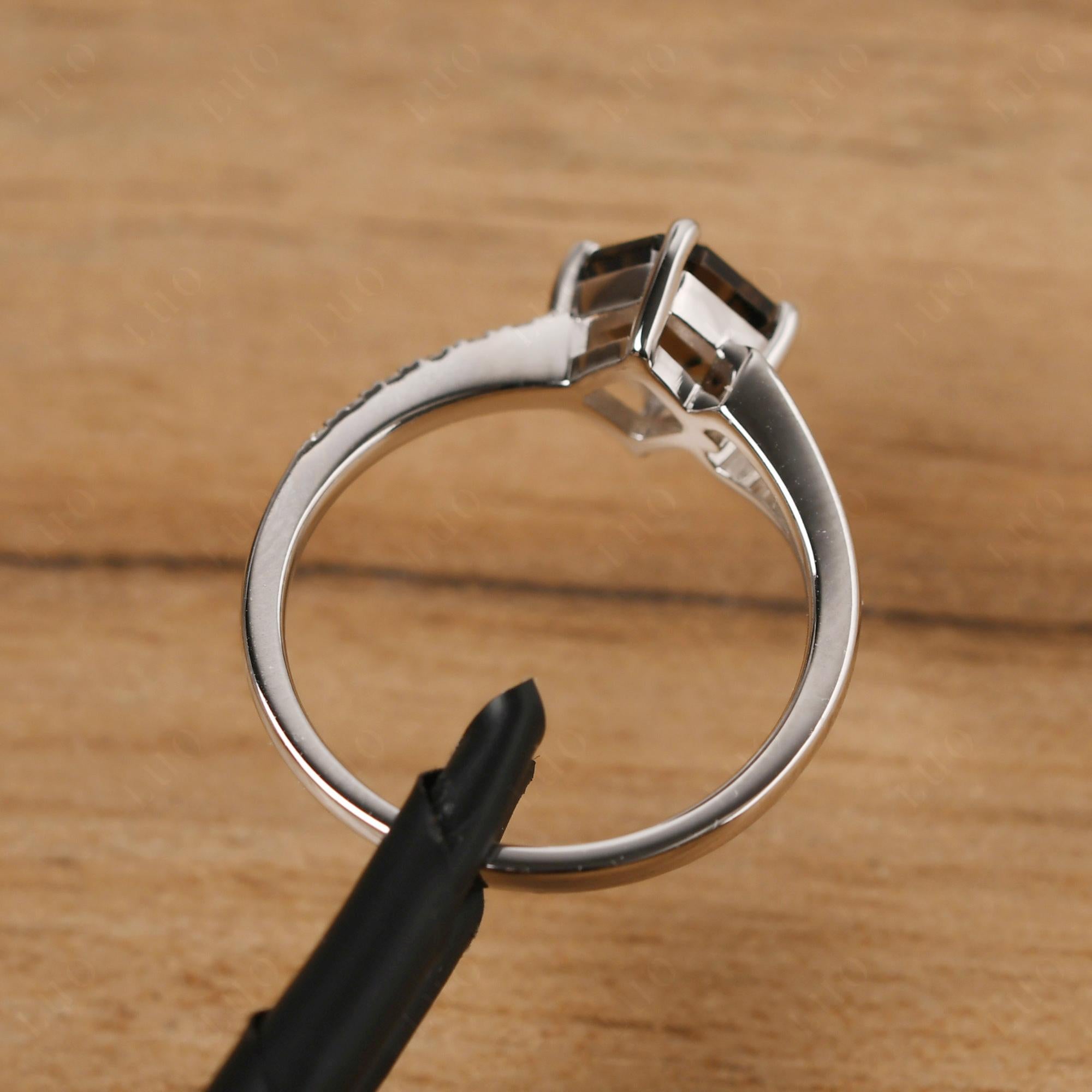 Smoky Quartz Ring Asscher Engagement Ring - LUO Jewelry