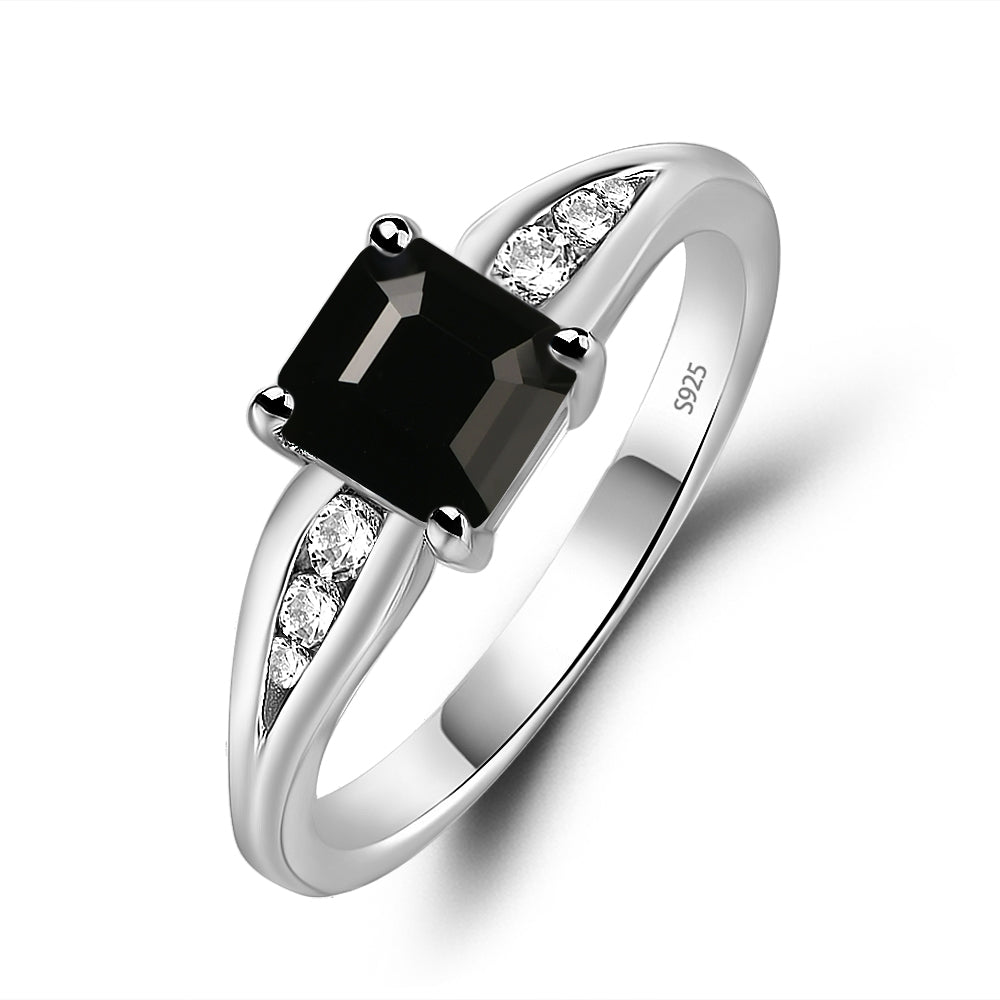 Black Spinel Gold Asscher Cut Engagement Ring - LUO Jewelry
