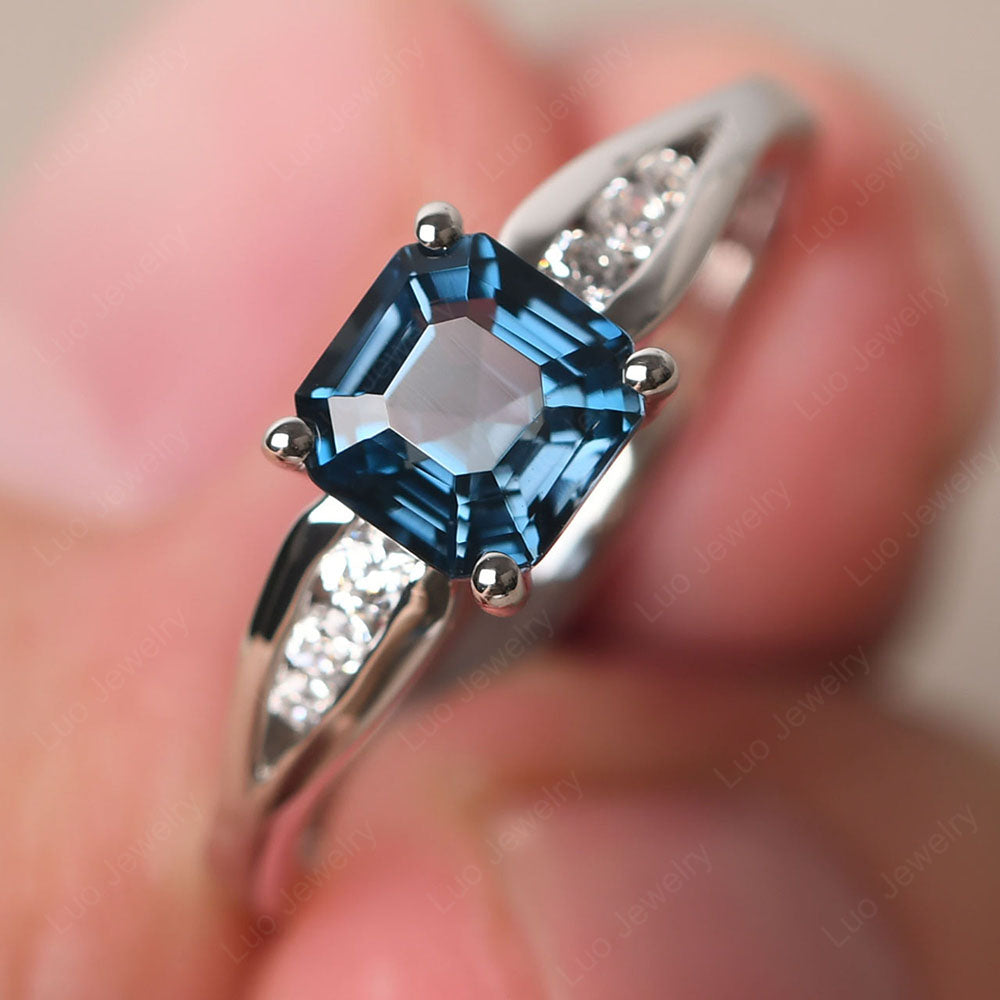 London Blue Topaz Gold Asscher Cut Engagement Ring - LUO Jewelry