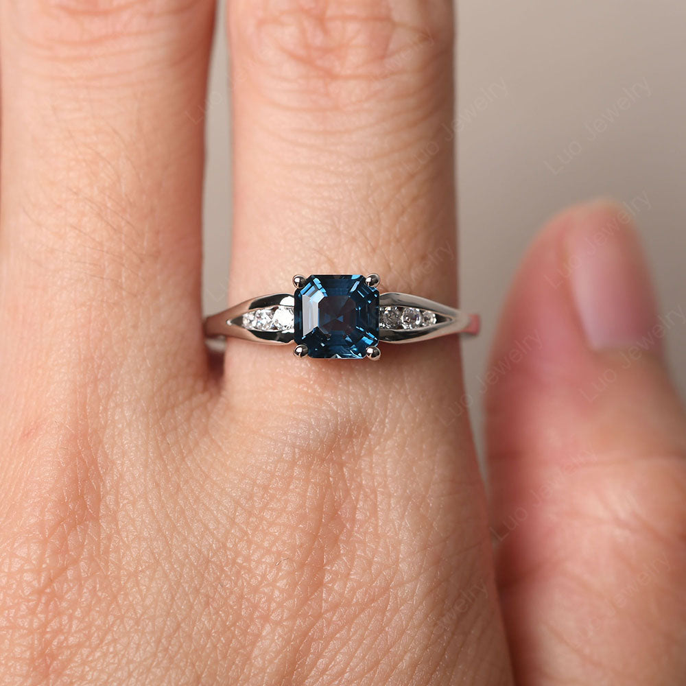 London Blue Topaz Gold Asscher Cut Engagement Ring - LUO Jewelry