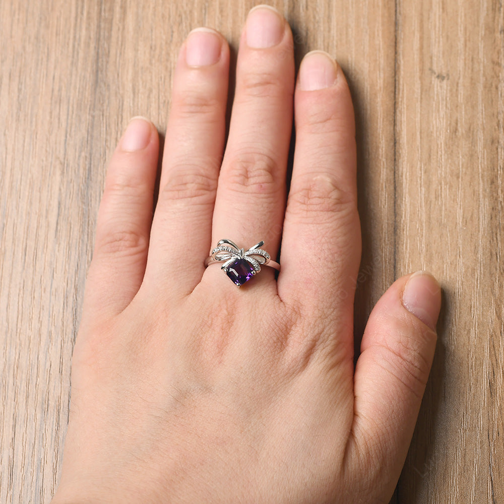 Asscher Cut Amethyst Bowknot Ring - LUO Jewelry