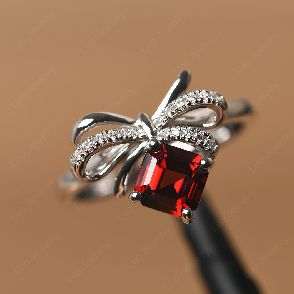 Asscher Cut Garnet Bowknot Ring - LUO Jewelry